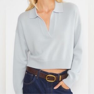 Wilfred Aritzia Cropped Collared Knit Sweater | Light Periwinkle Color | Size S